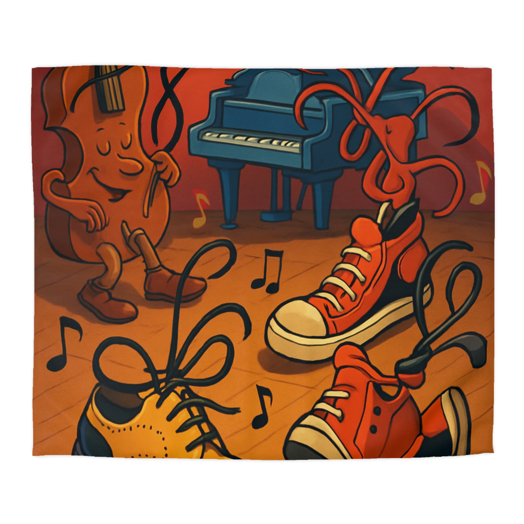 Housse de couette originale et colorée avec des instruments et chaussures dansantes dessin animé