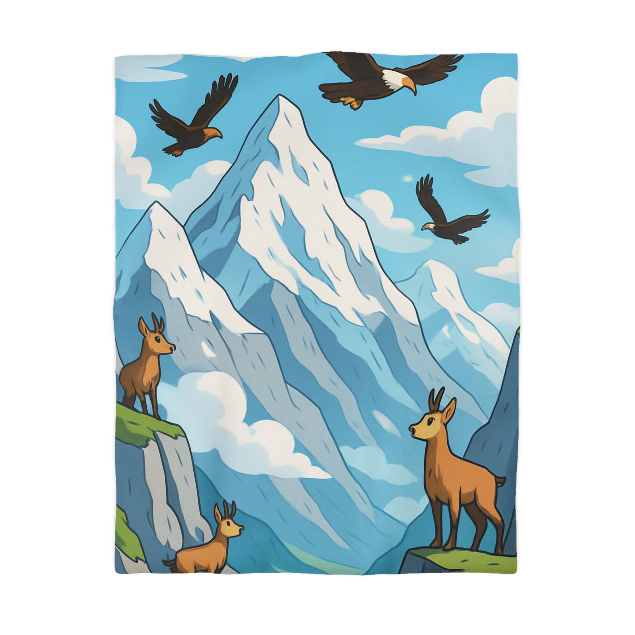 Housse de couette montagne avec aigles majestueux et bouquetins en pleine nature