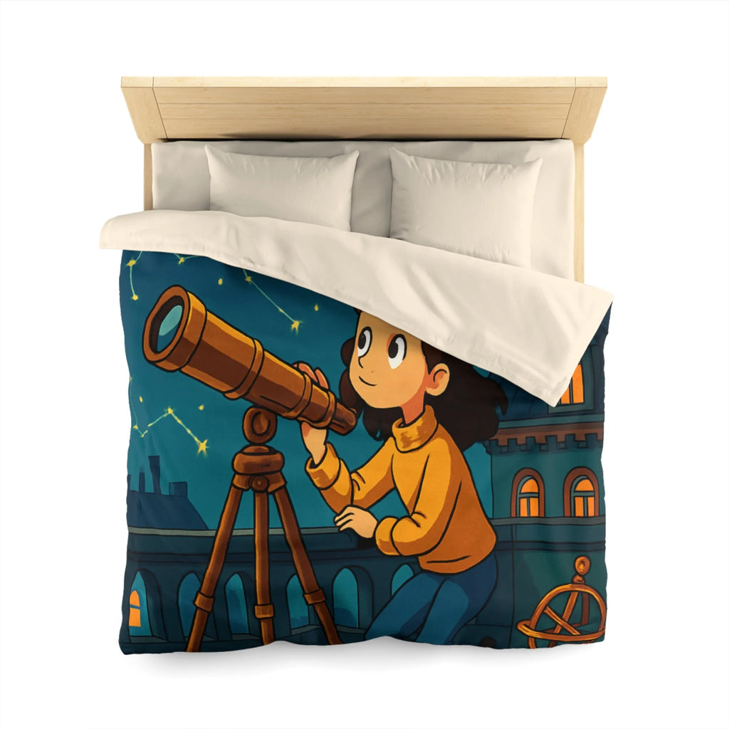 Housse de Couette Enfant Astronome avec Télescope, Ciel Étoilé Magique et Constellations