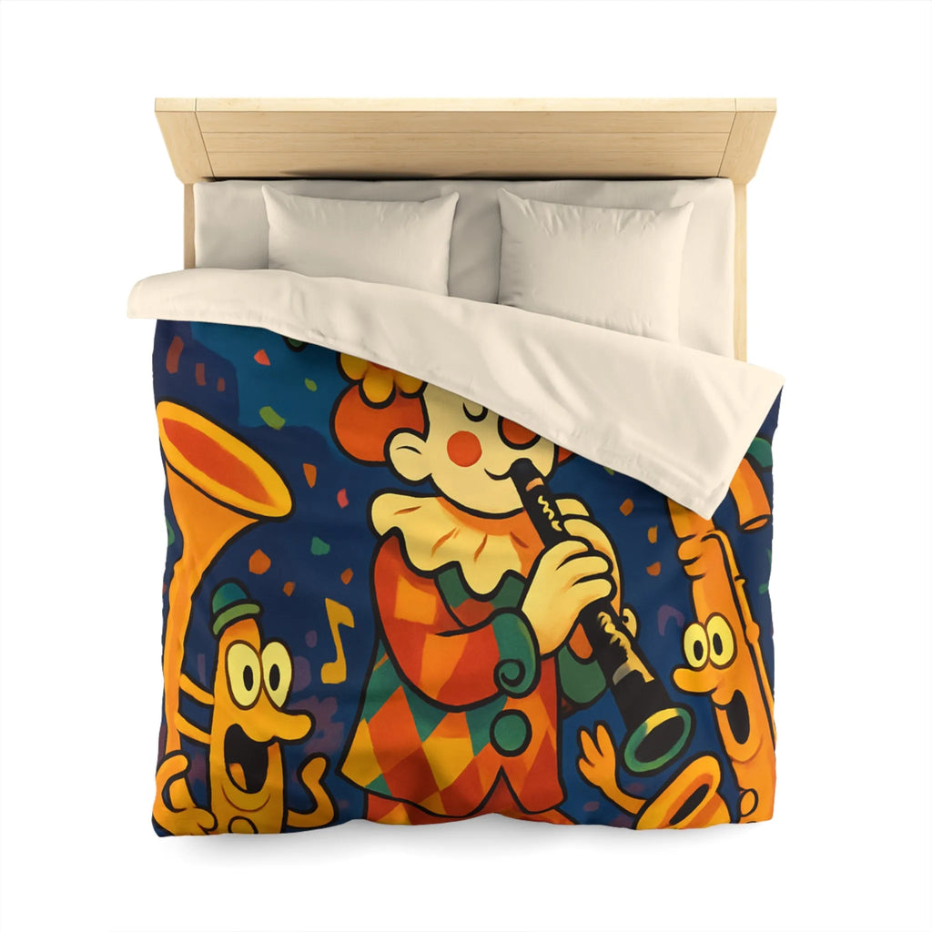 Housse de Couette Fantaisiste avec Clown et Instruments dans Parade Colorée et Lumineuse