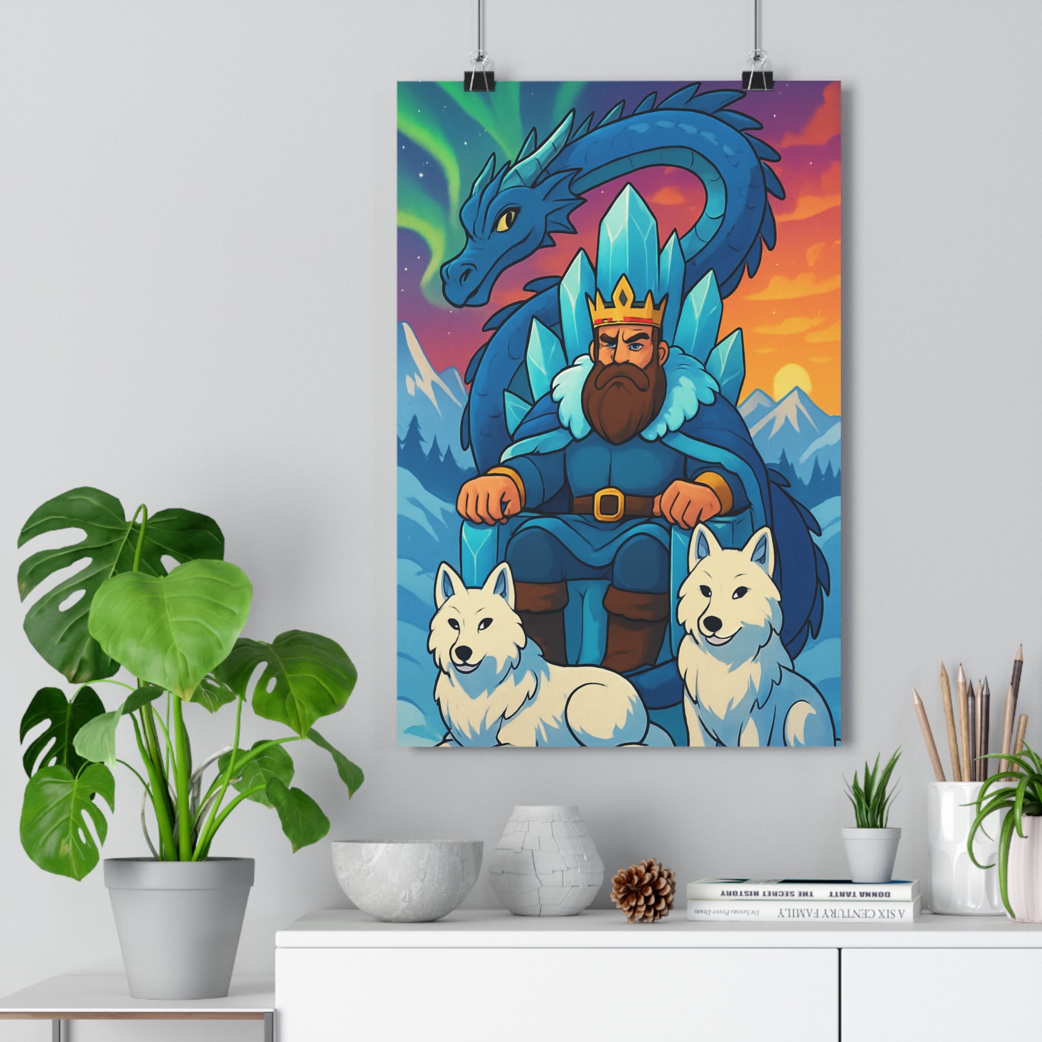 Poster décoratif dessin animé bleu blanc rouge mystique royal salon chambre format 30x46 cm