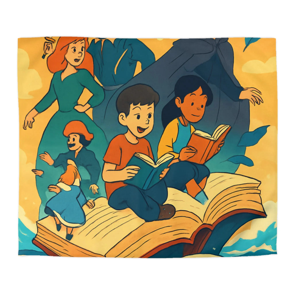 Housse de couette enfant rêve fantastique avec livre, vagues et personnages imaginaires