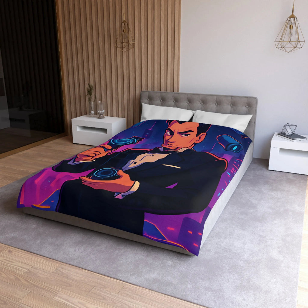 Housse de couette élégante avec illustration moderne et futuriste d'espion mystérieux