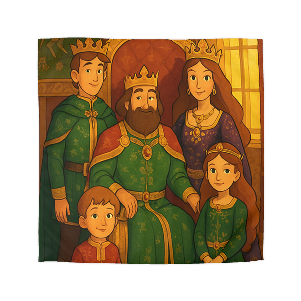 Housse de couette royale médiévale avec motif famille de nobles sur fond chaleureux