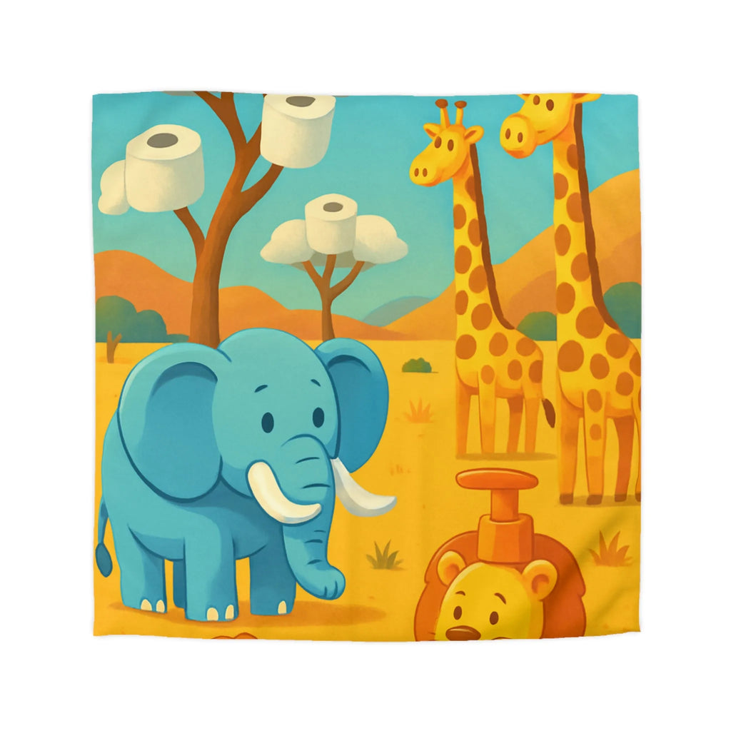 Animaux de Savane Joueurs avec Arbres à Rouleaux pour Housse de Couette Enfant Unique