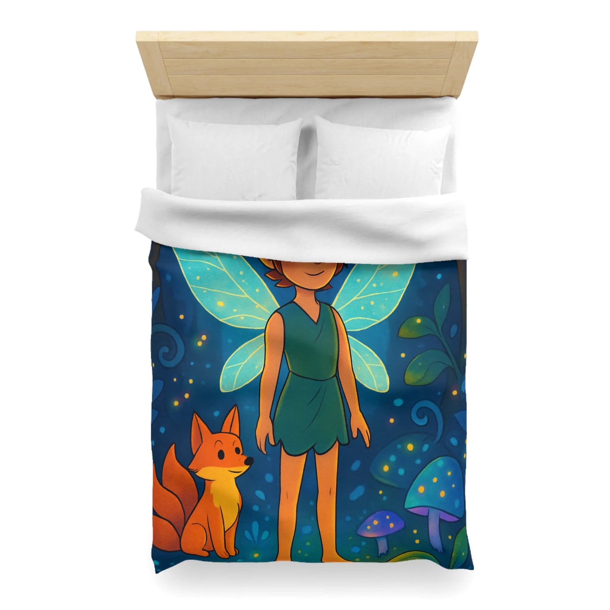 Housse de Couette Féerique avec Fée Ailée et Renard dans Forêt Enchantée Multicolore