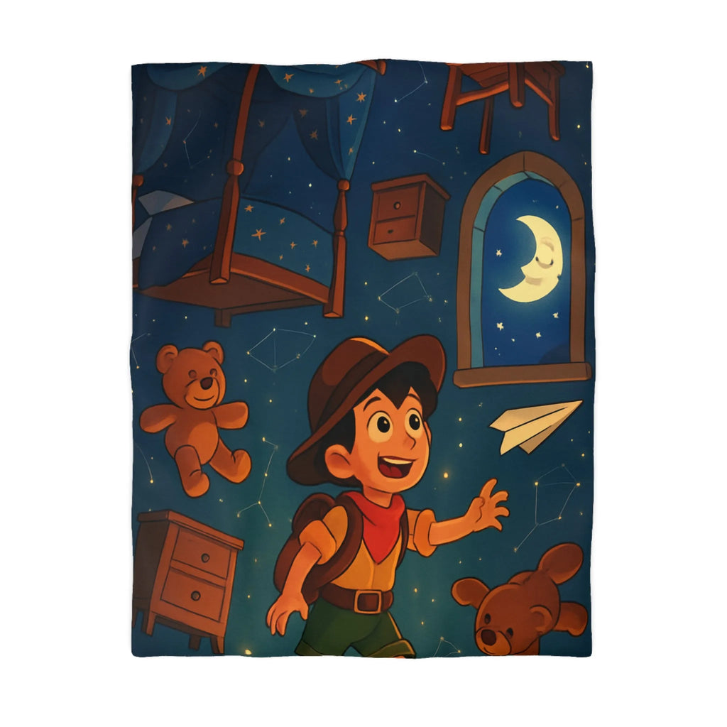 Housse de couette enfant rêveur avec motifs étoilés et décor céleste féérique