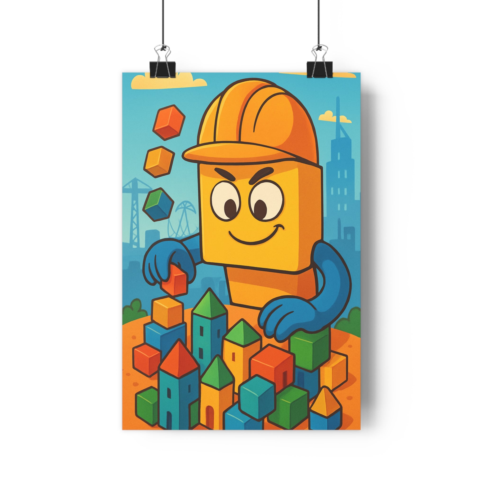 Poster décoratif enfant cartoon joyeux rouge bleu vert jaune chambre jeu créatif fantasque coloré