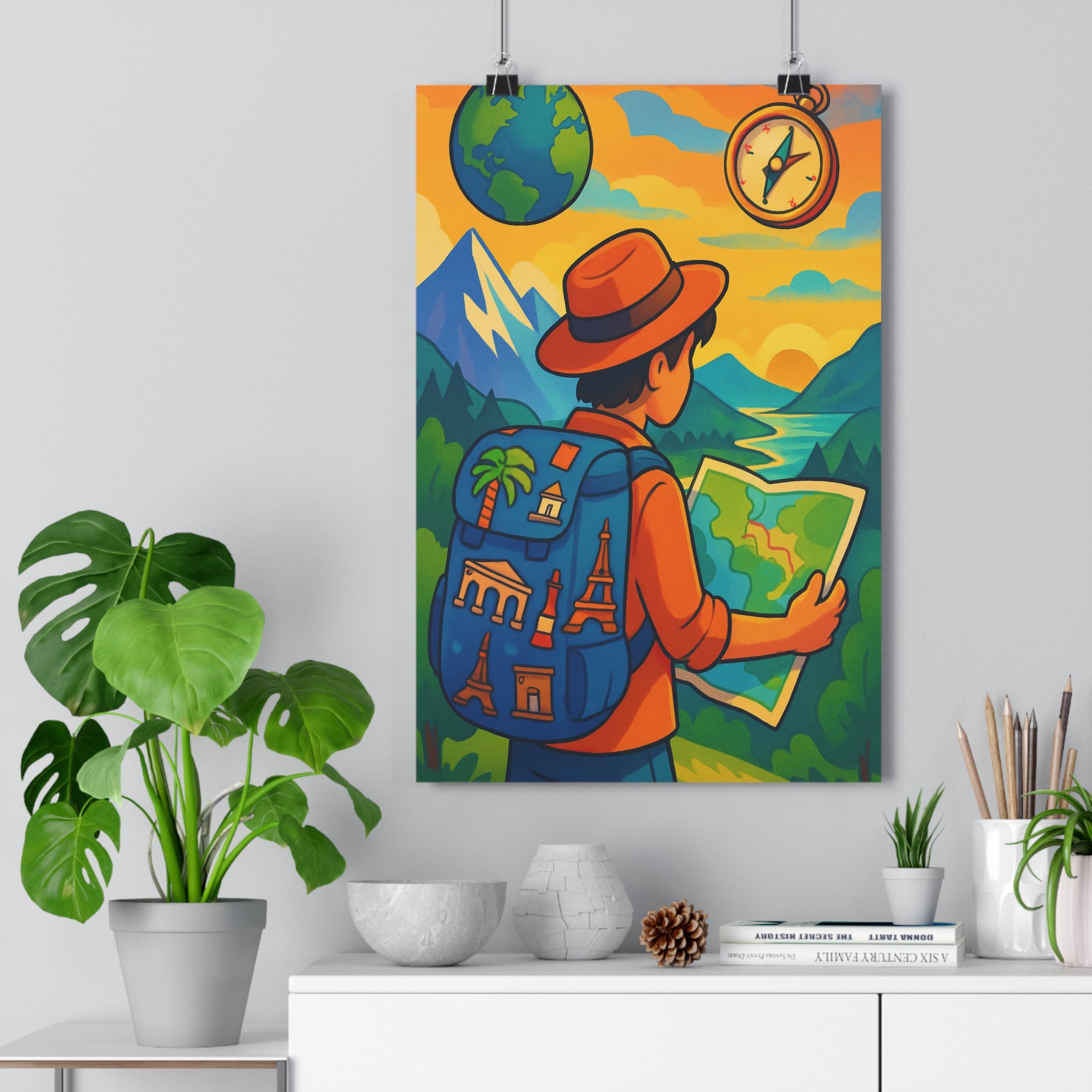 Poster décoratif aventure coloré jeune aventurier chambre bureau mural sticker exploration montagne voyage qualité