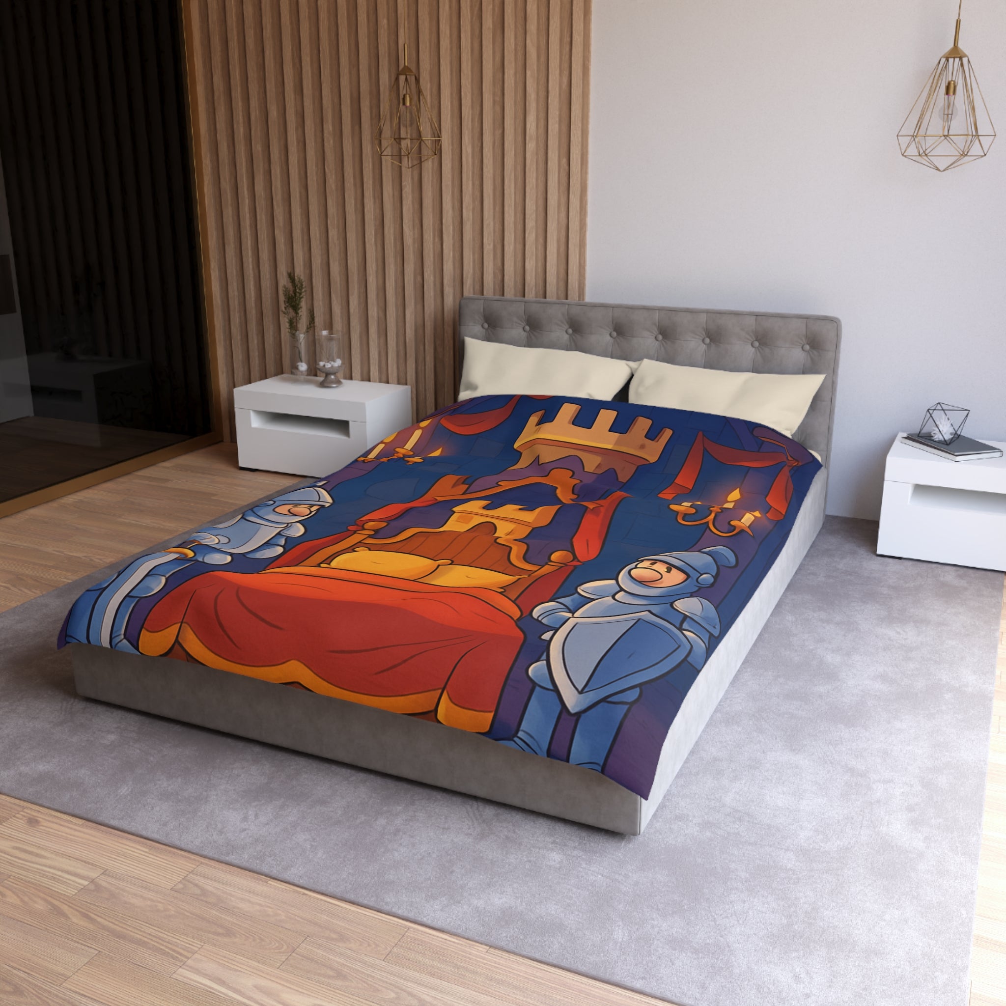 Housse de couette style médiéval avec chevaliers et lit à baldaquin animé