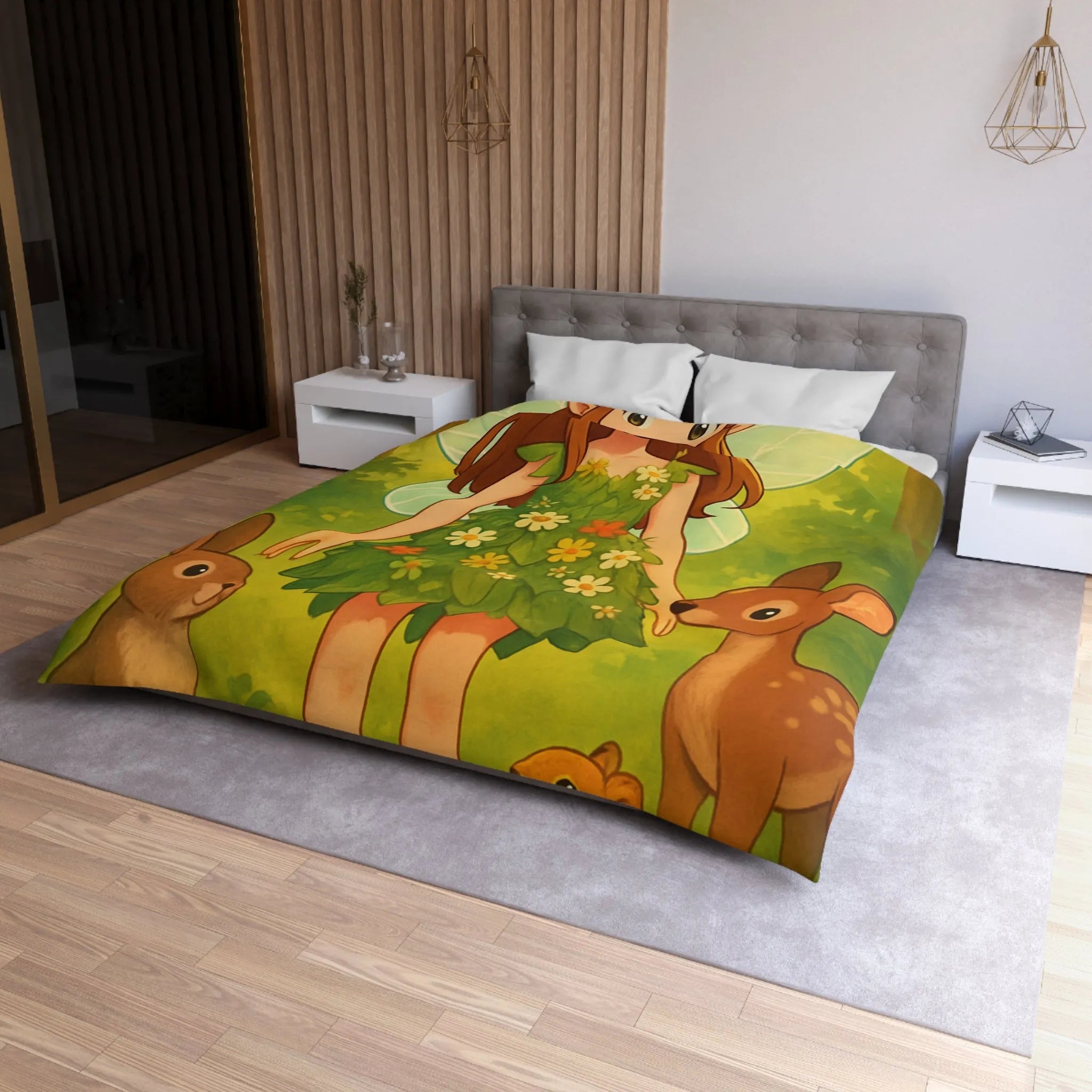 Housse de couette féerique avec fée et animaux de la forêt pour enfants
