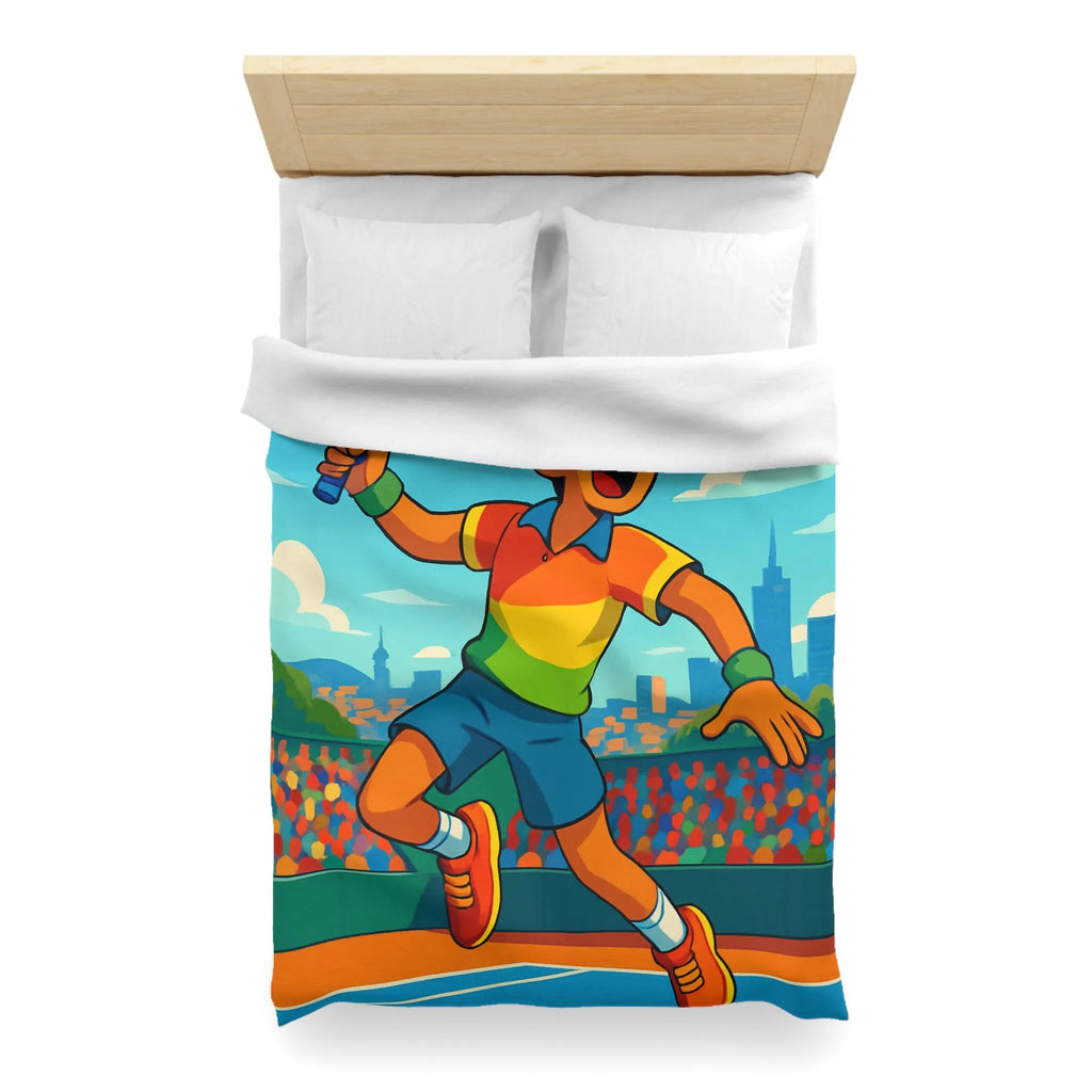 Housse de couette colorée avec joueur de tennis sautant en plein match estival