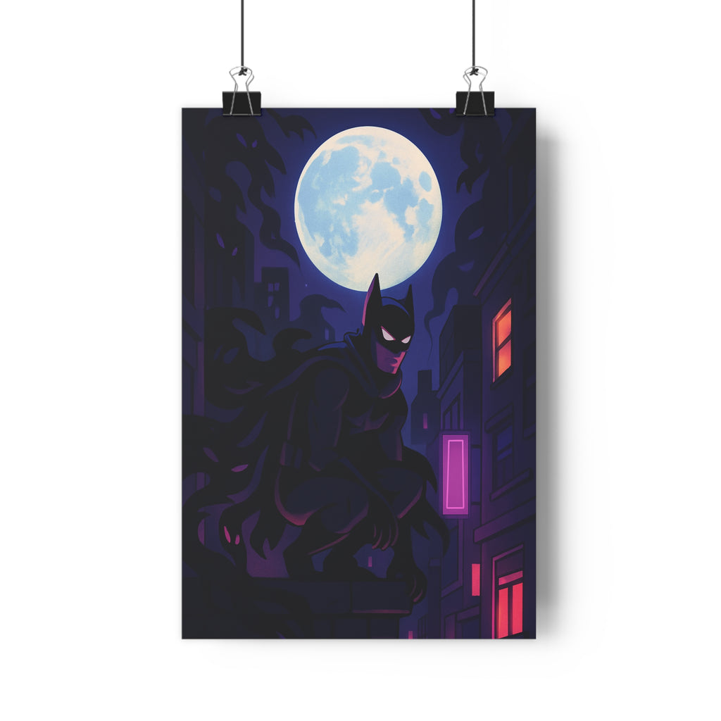 Poster décoratif héros mystérieux bleu violet cartoon urbain sombre chambre moderne ambiance nocturne décoration