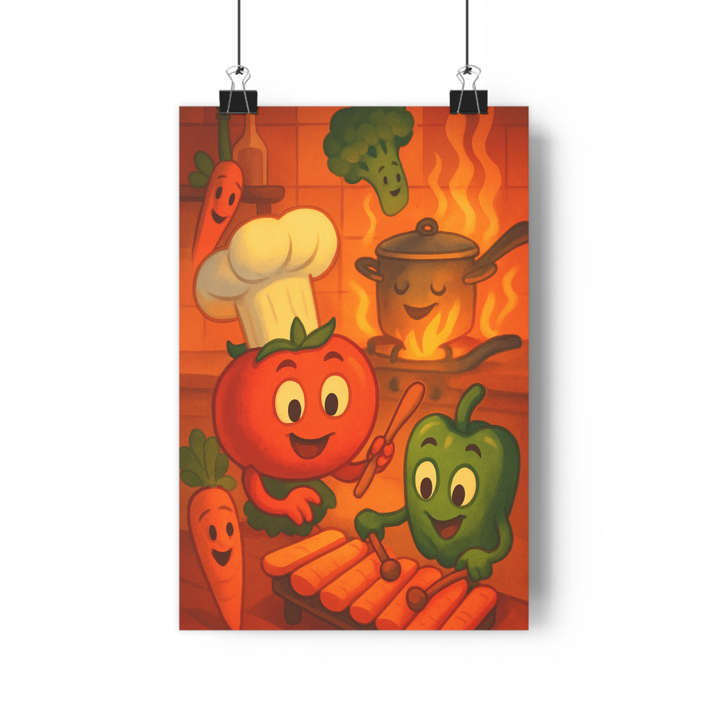 Poster décoratif cartoon coloré joyeux cuisine enfants chambre art légumes animé amusant original unique