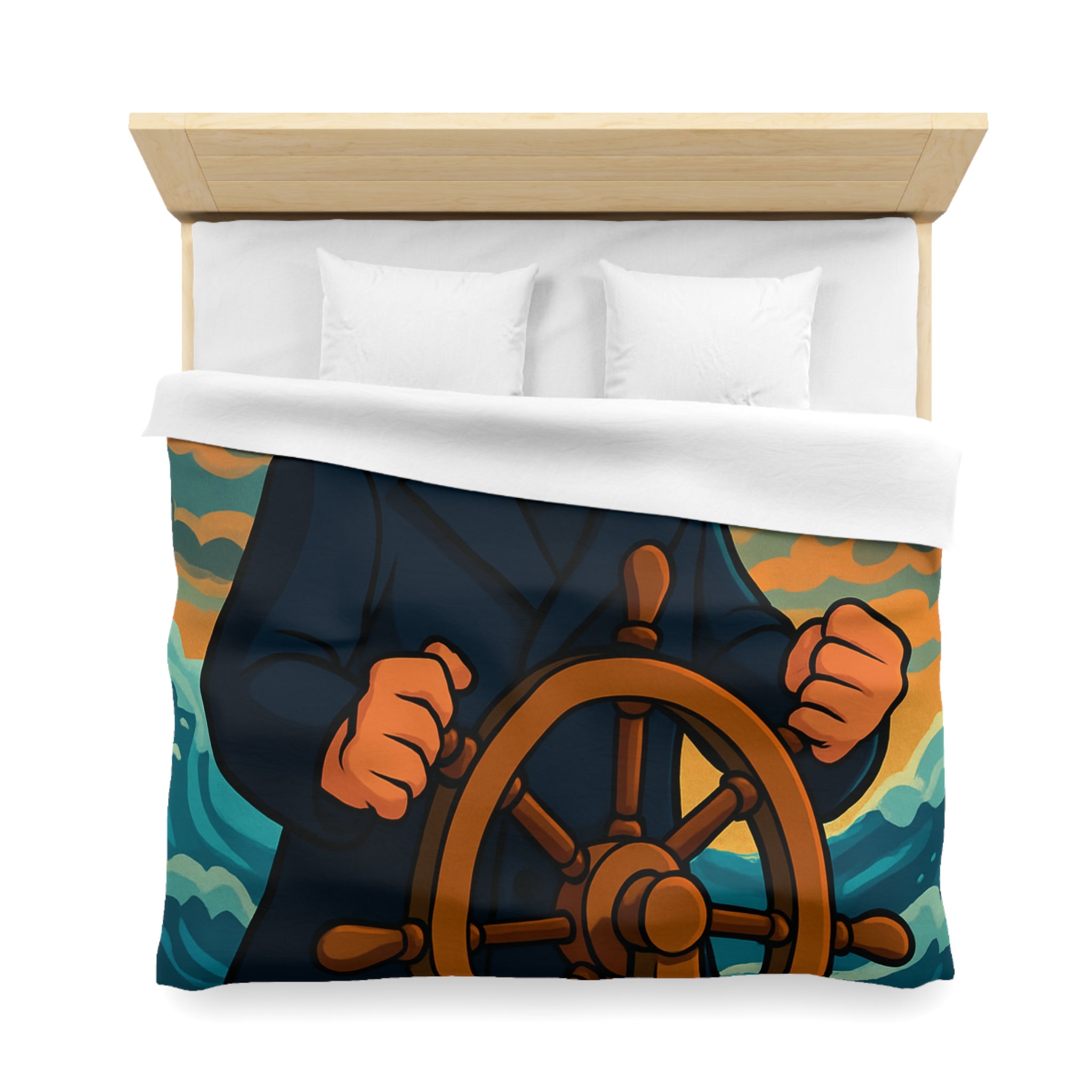 Housse de couette motif marin : capitaine courageux naviguant tempête en mer déchaînée