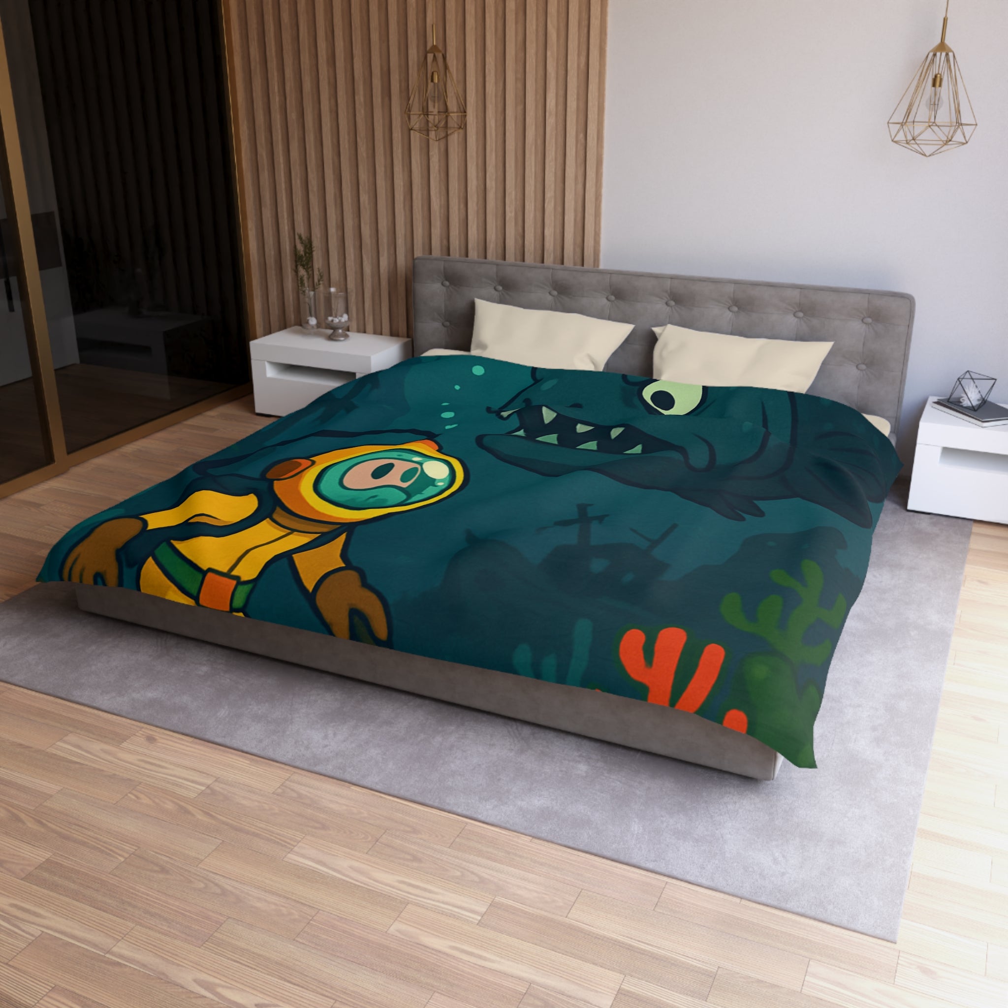 Housse de Couette Microfibre Motif Créatif Original Style Contemporain Chambre Élégante