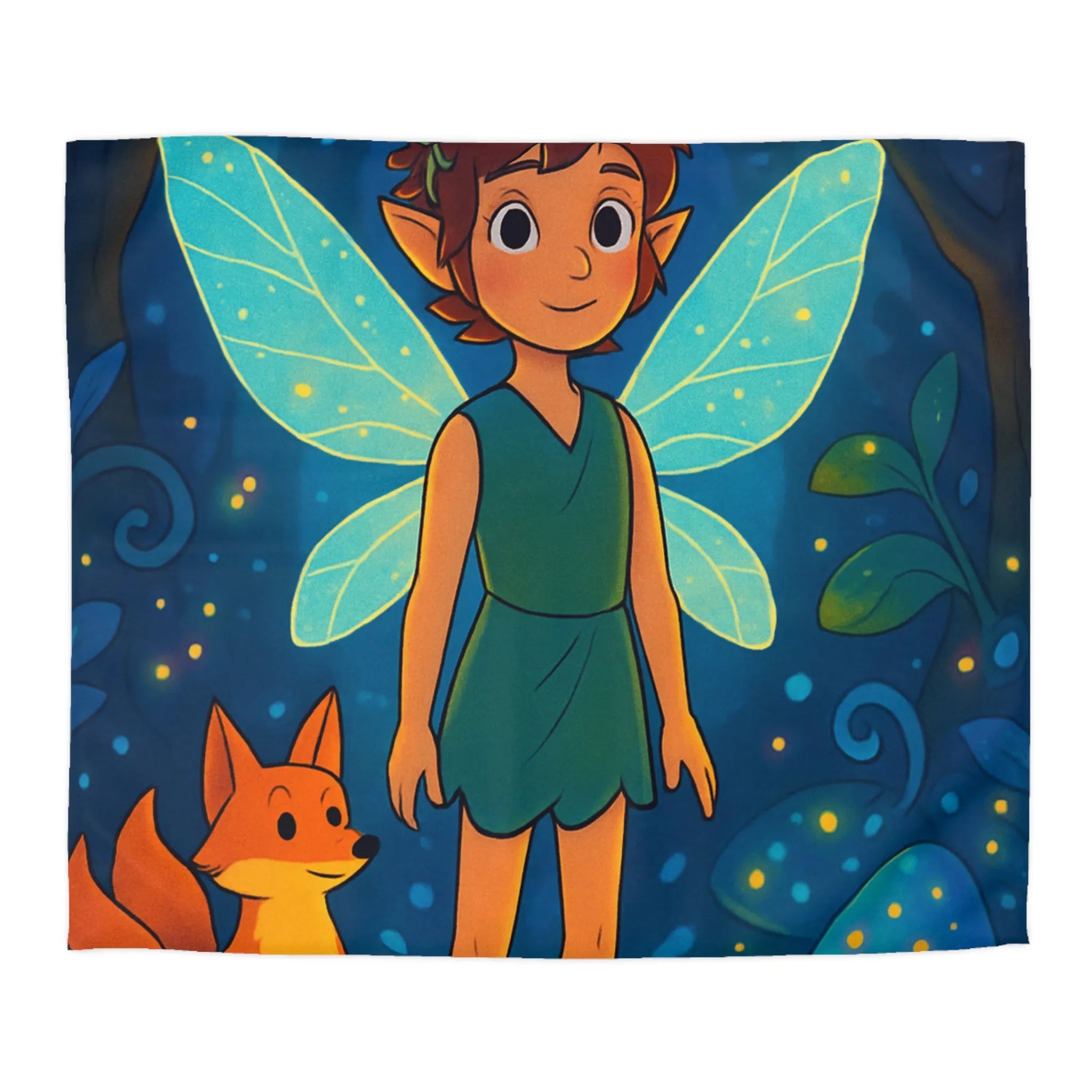 Housse de Couette Féerique avec Fée Ailée et Renard dans Forêt Enchantée Multicolore