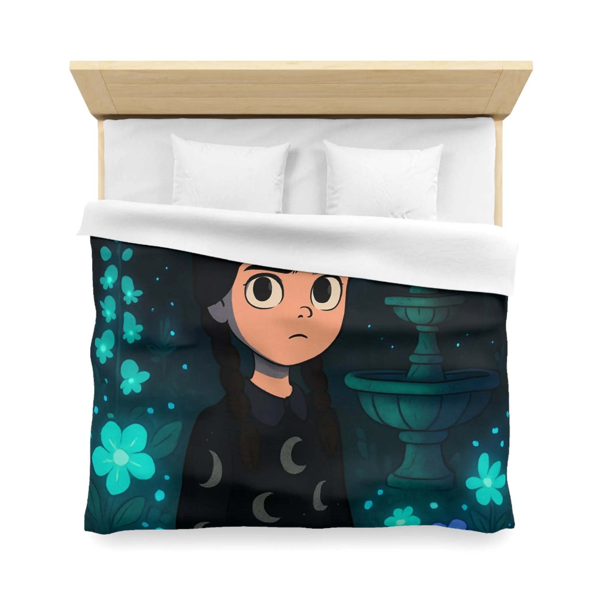 Housse de Couette Enfantine avec Motif Lune et Fleurs naturellement Nocture