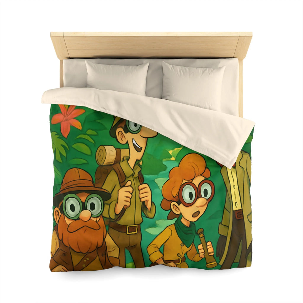 Housse de couette jungle colorée avec explorateurs, perroquet et singe aventureux