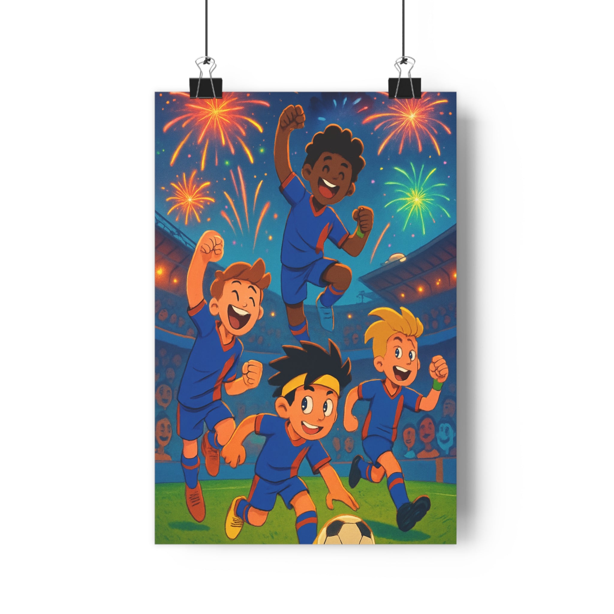 Poster décoratif cartoon bleu rouge enfants football joyeux chambre enfant vivant festif coloré énergie