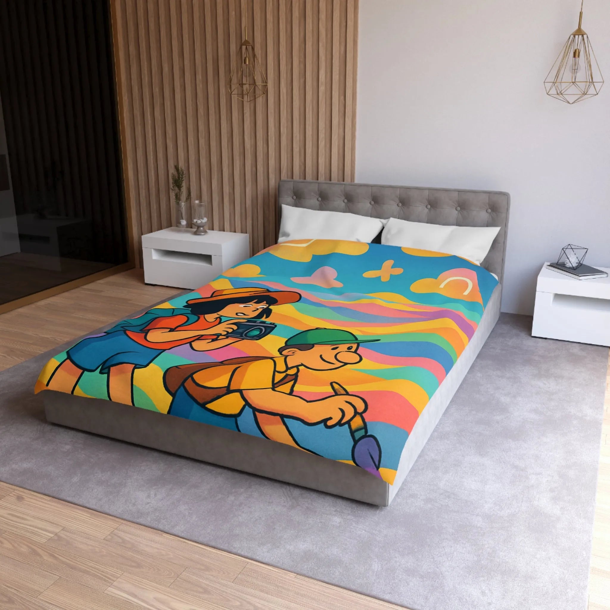 Housse de Couette Enfant avec Effet Arc-en-ciel et Motifs Oniriques Pleins de Couleurs