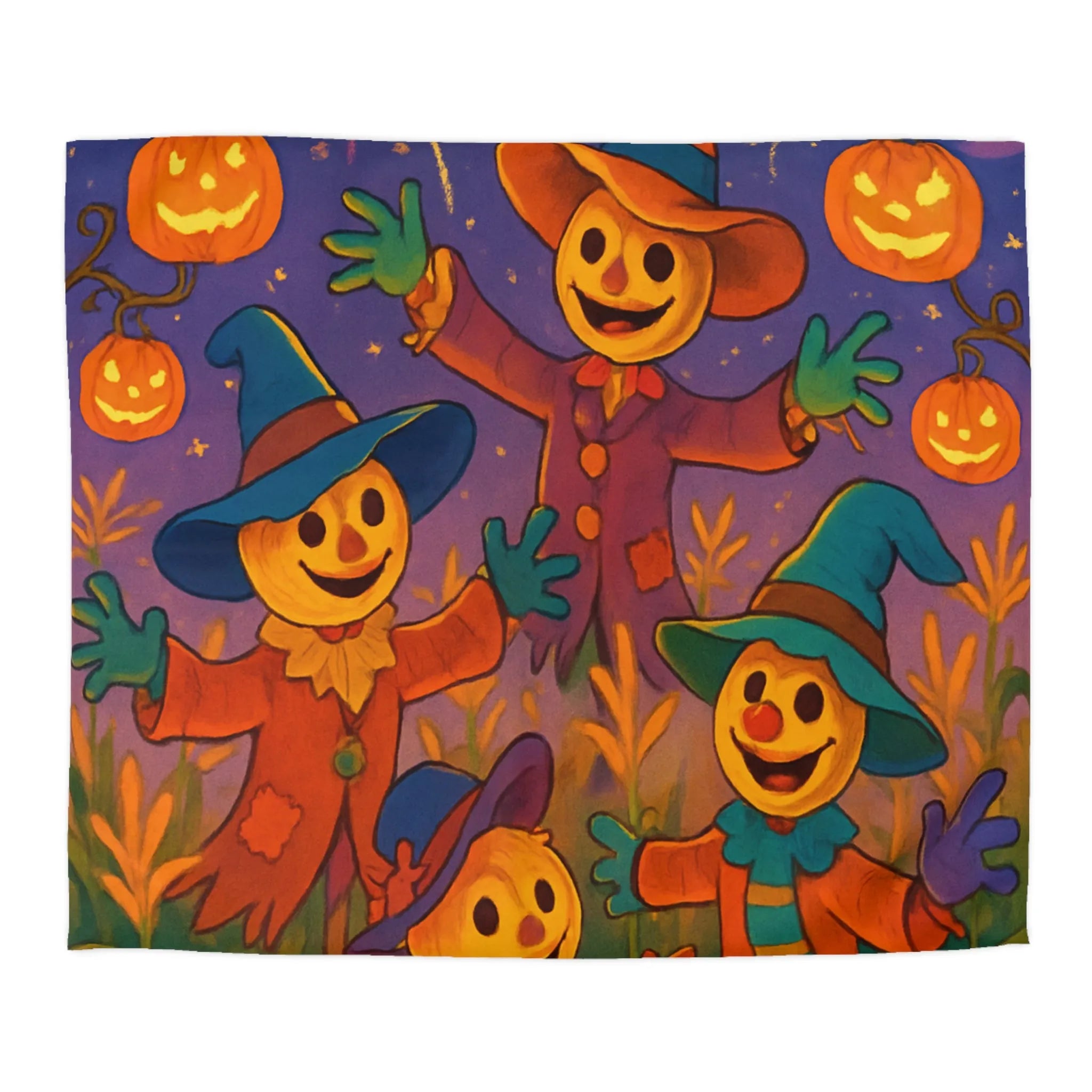 Housse de couette joyeux épouvantails et citrouilles lumineuses pour ambiance festive et colorée