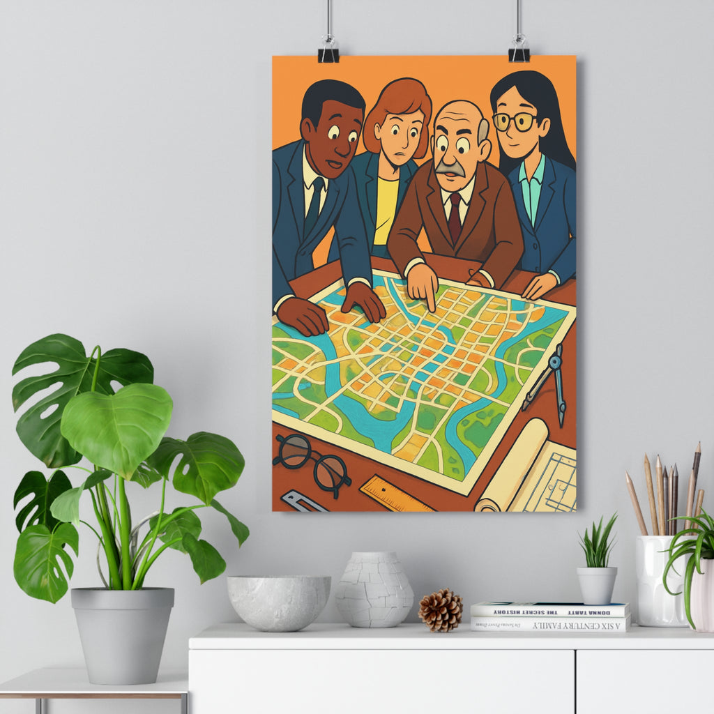 Poster décoratif vibrant moderne collaboration ville architecture bureau design unique captivant créativité réflexion couleurs