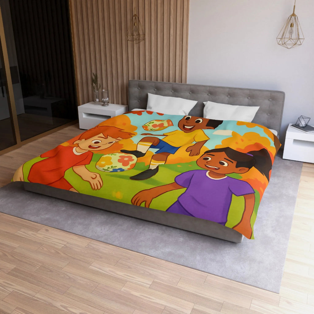 Housse de Couette Enfant Animée, Jeu de Ballon en Automne aux Couleurs Vives