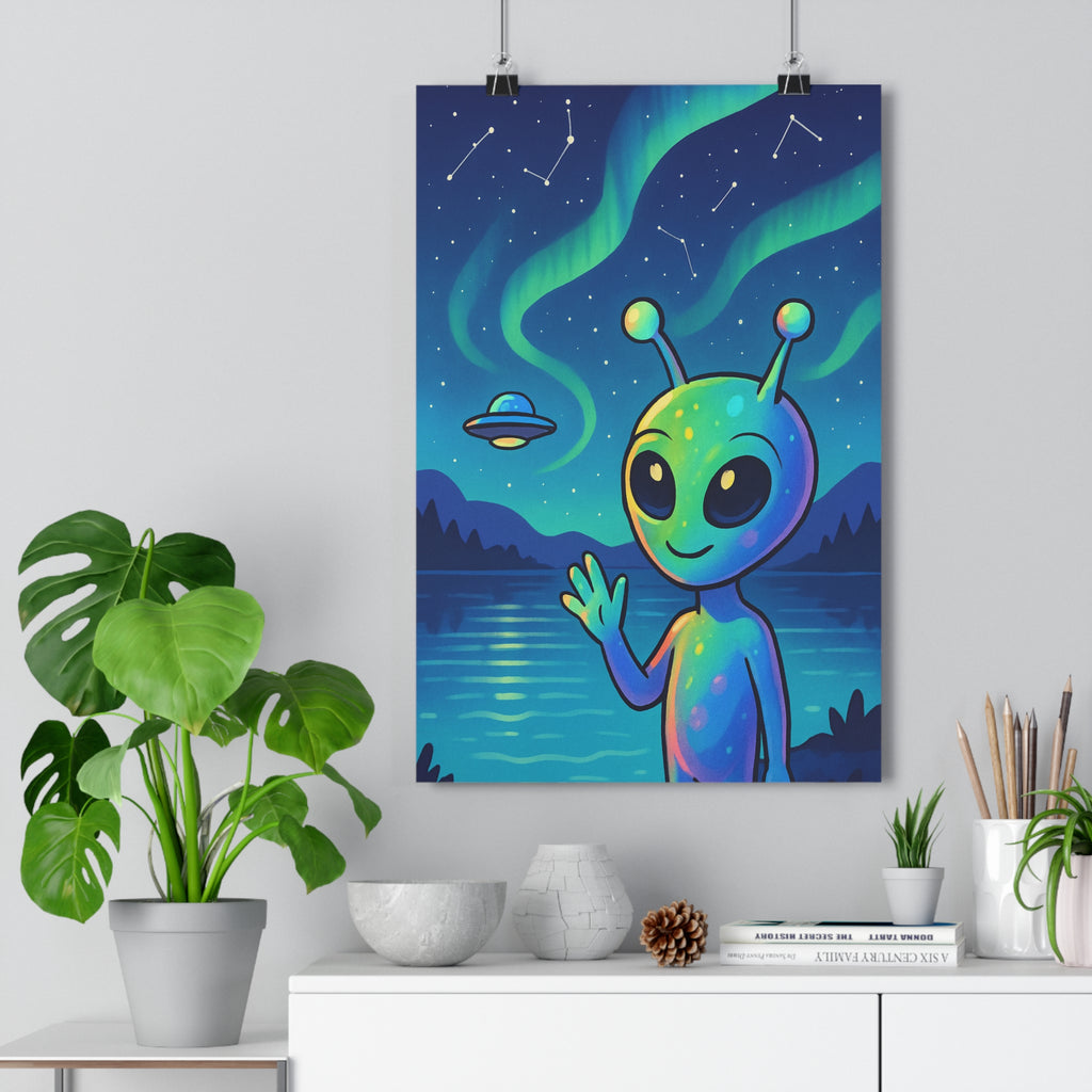 Poster décoratif cartoon bleu vert mystique chambre espace alien ciel étoilé serein moderne qualité