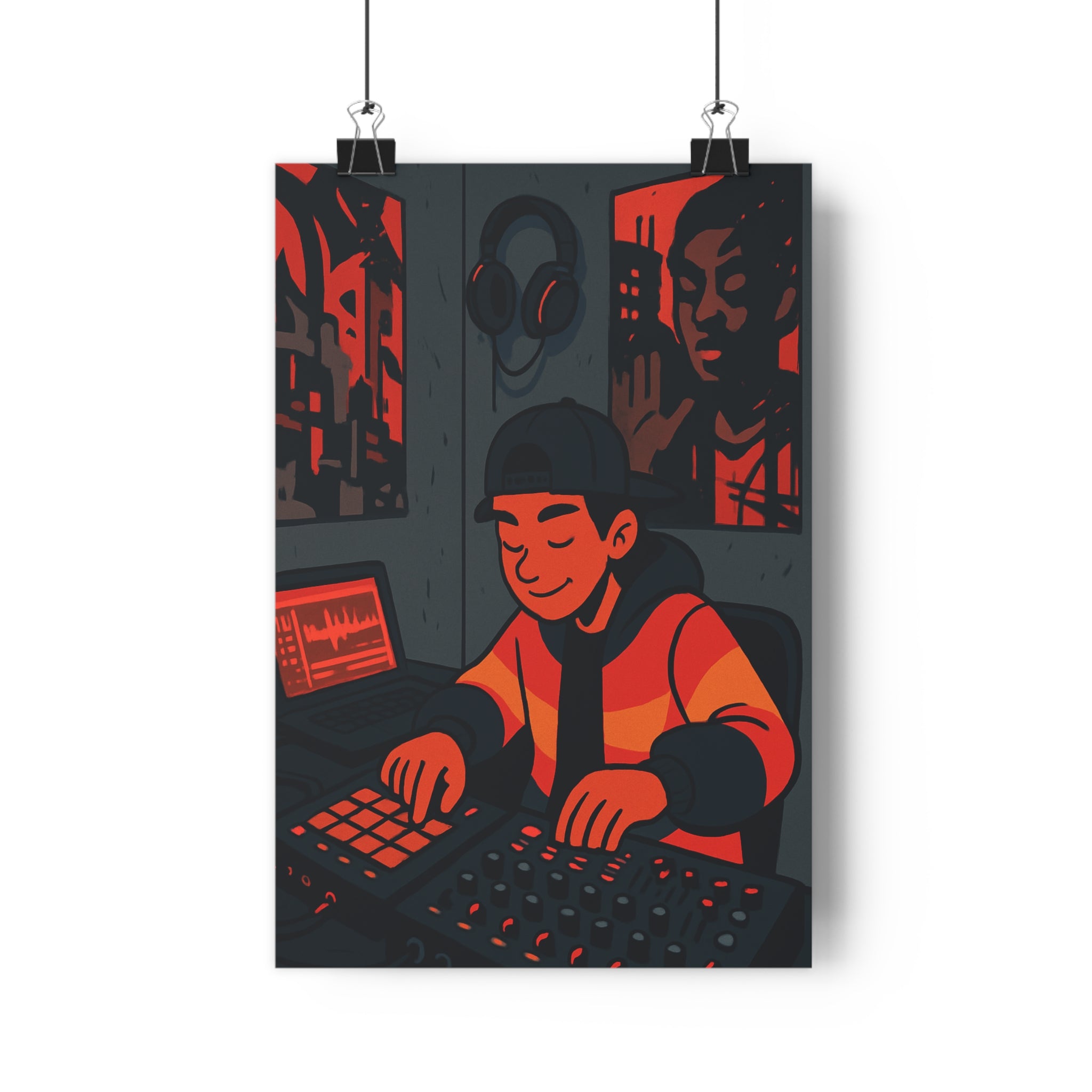 Poster décoratif urbain rouge noir cartoon moderne dynamique créatif musique chambre salon tendance qualité