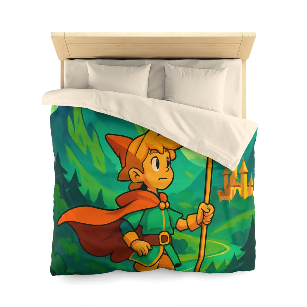 Housse de couette enfant avec illustration magique d'un explorateur et créatures mystiques