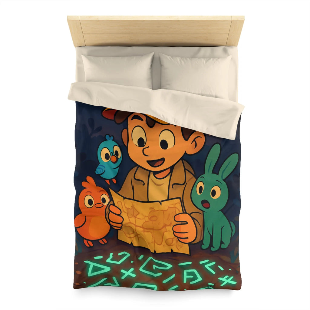 Housse de Couette Enfantine avec Animaux et Carte Lumineuse dans Forêt Mystérieuse