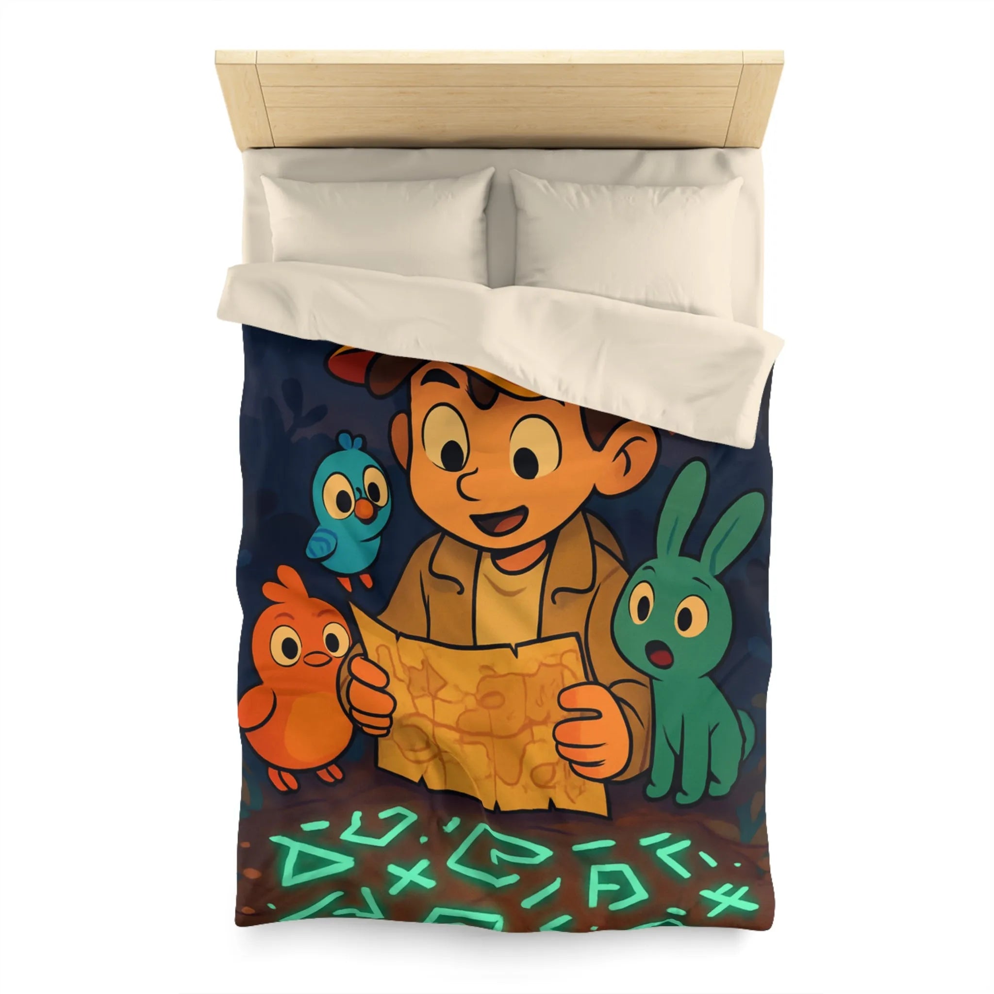 Housse de Couette Enfantine avec Animaux et Carte Lumineuse dans Forêt Mystérieuse
