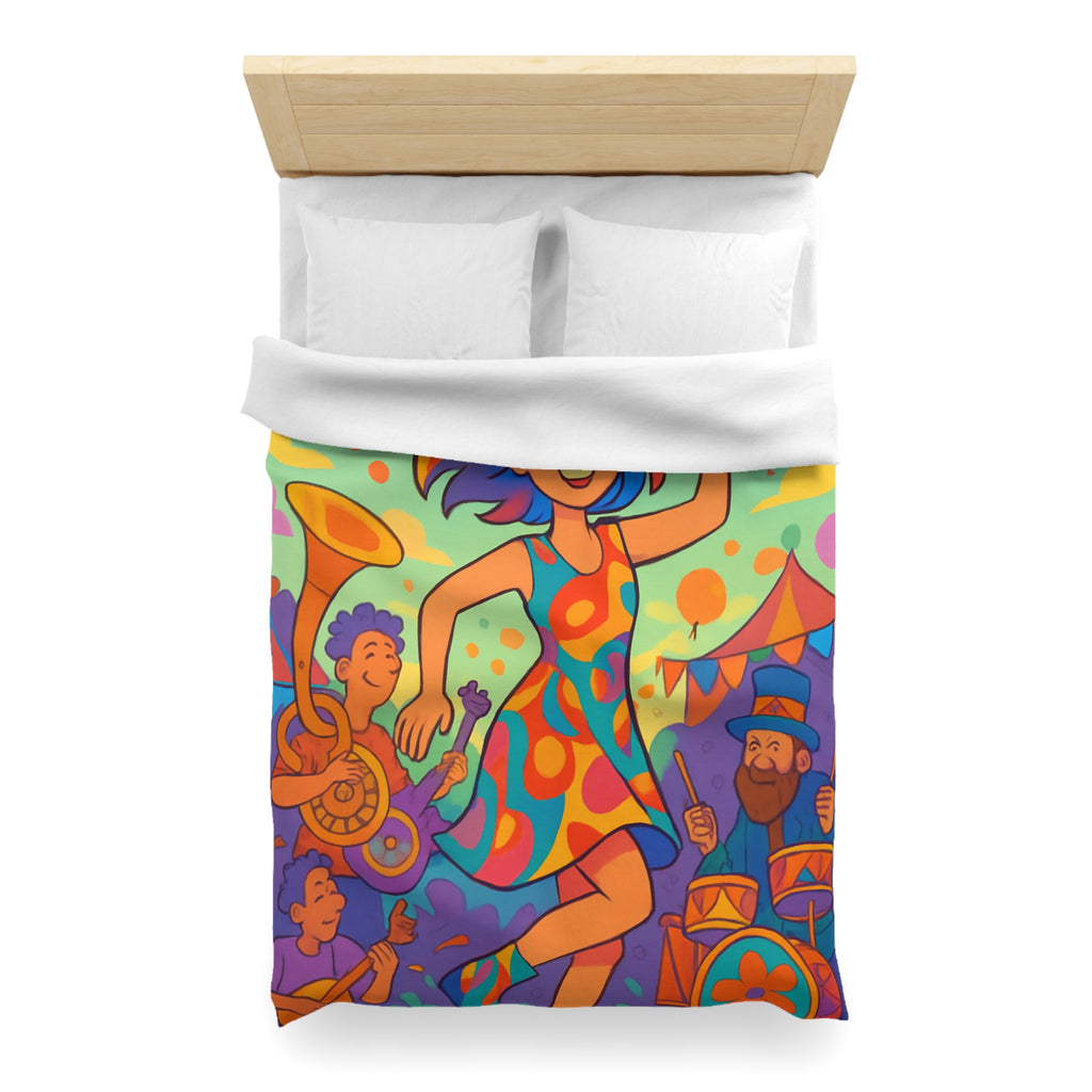 Housse de couette multicolore avec motif de fête joyeuse et personnages dansants