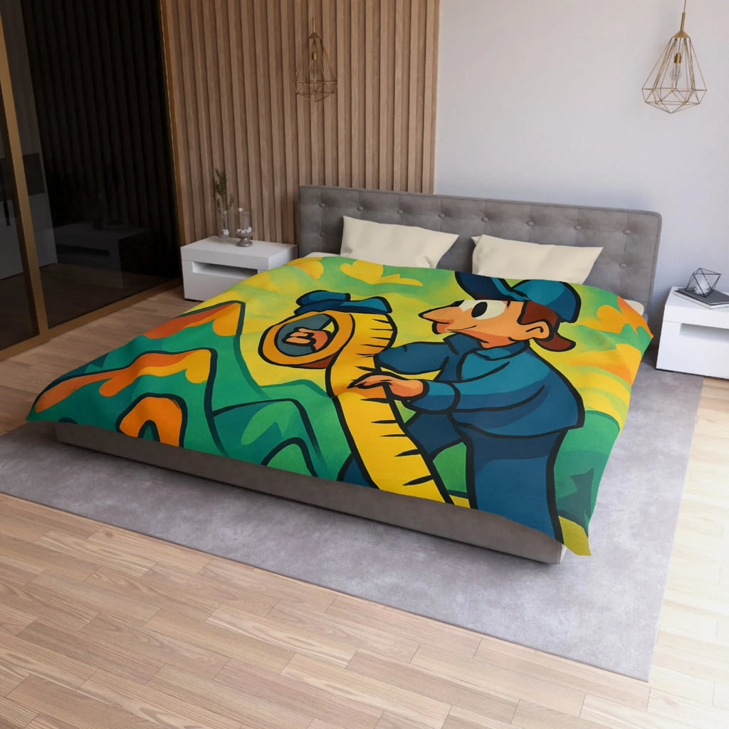 Housse de couette colorée pour enfants avec paysage ludique et motifs géométriques