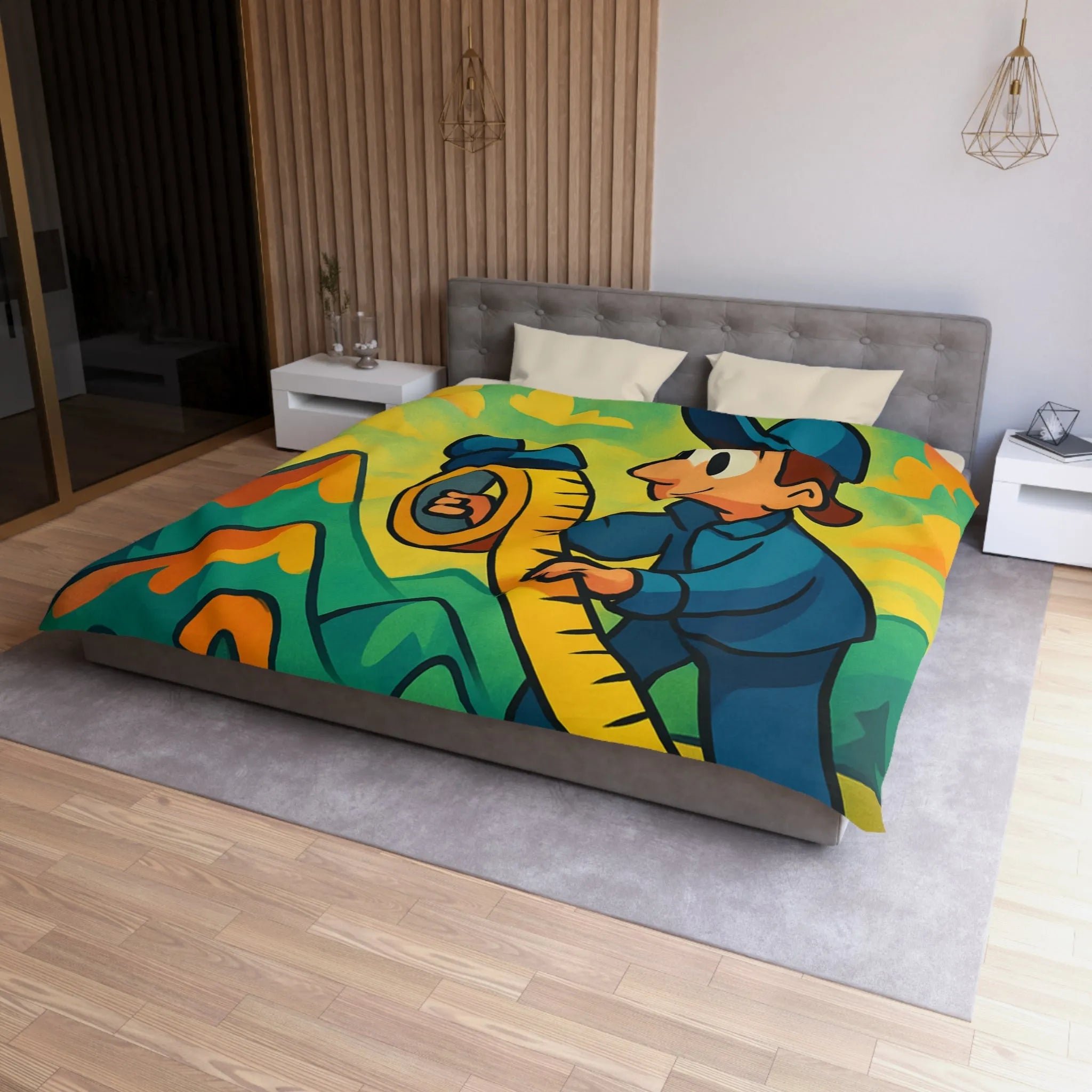 Housse de couette colorée pour enfants avec paysage ludique et motifs géométriques