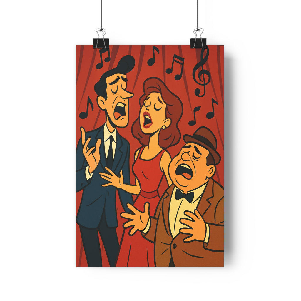 Poster décoratif chanteurs cartoon rouge bleu théâtral expressif salon chambre ambiance musicale passionnante joyeuse