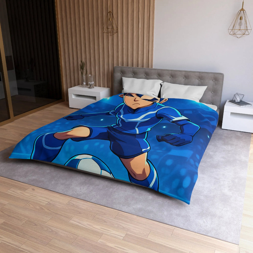 Housse de couette avec joueur de foot animé, style dynamique et lumineux, ambiance sportive