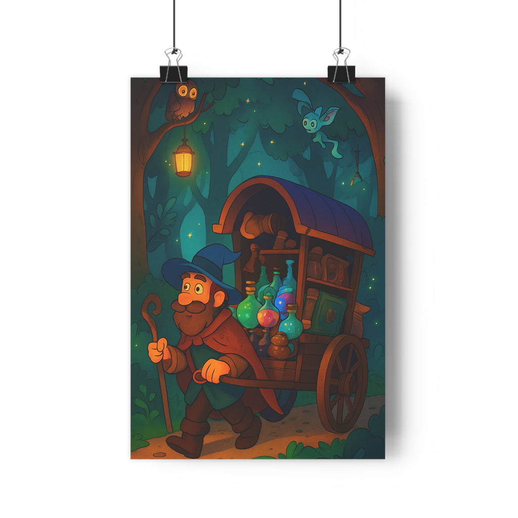 Poster décoratif conte féérique vert bleu animé mystique enfant forêt magique art créatif 30x46