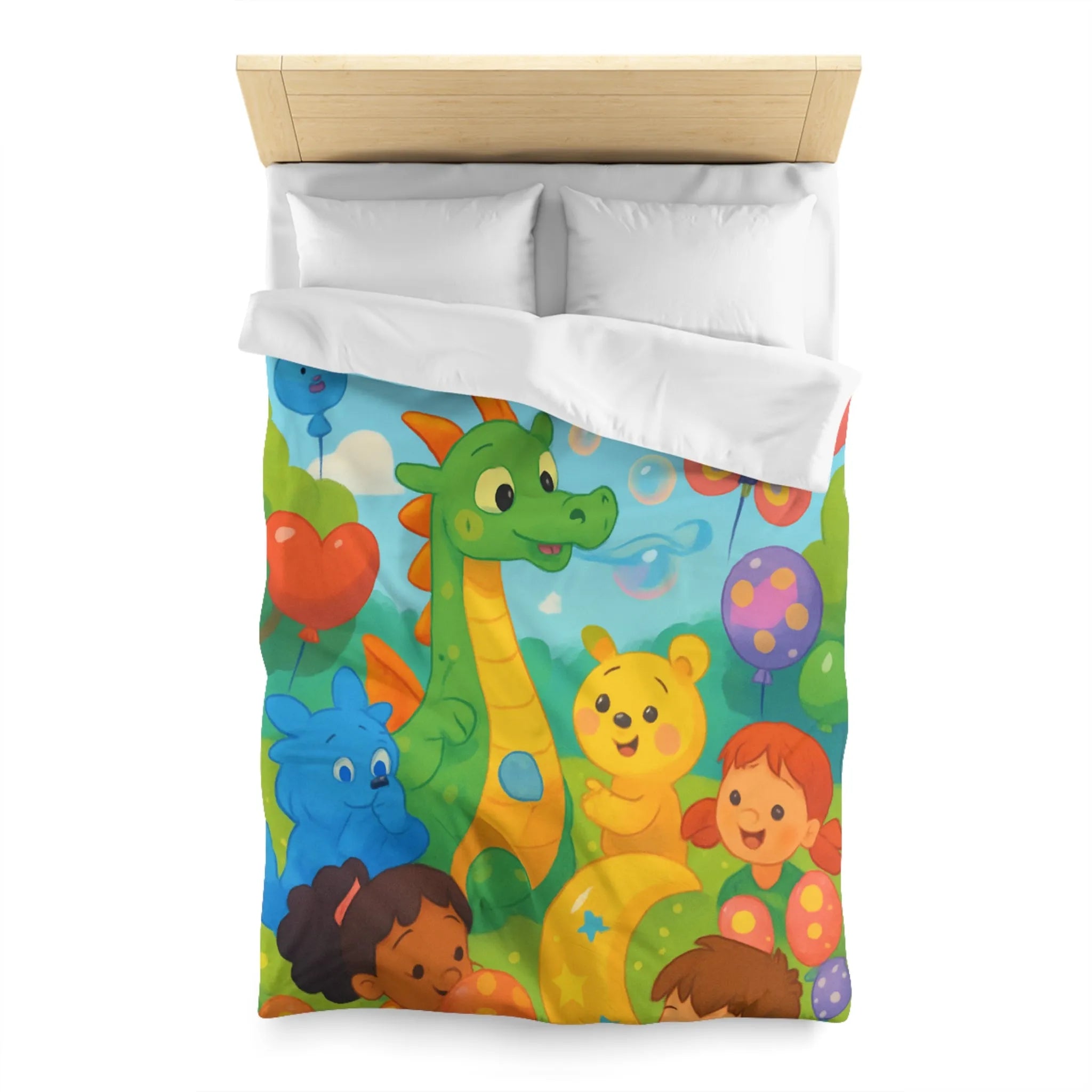 Housse de Couette Enfant Fantaisie Animaux et Ballons Colorés pour Chambre Féérique