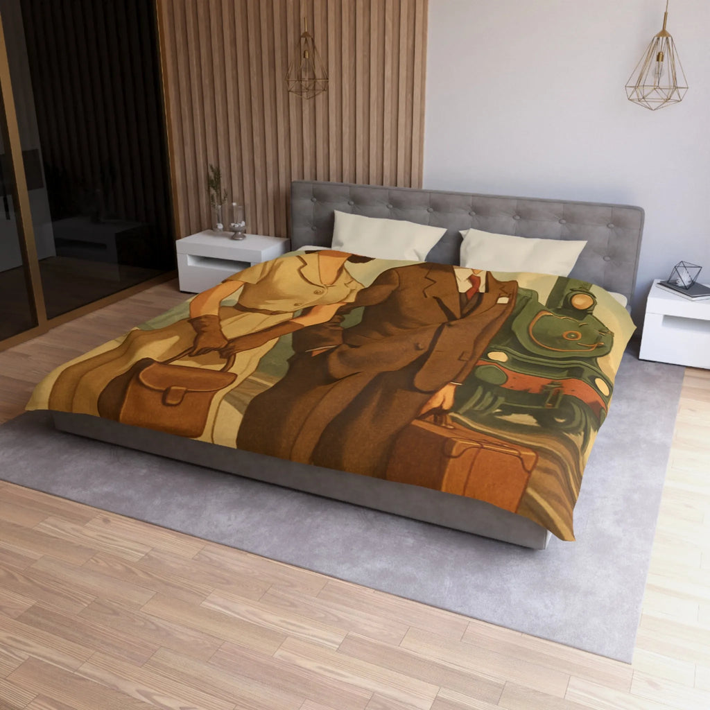 Élégante housse de couette vintage voyageur train rétro nostalgique style années cinquante unique