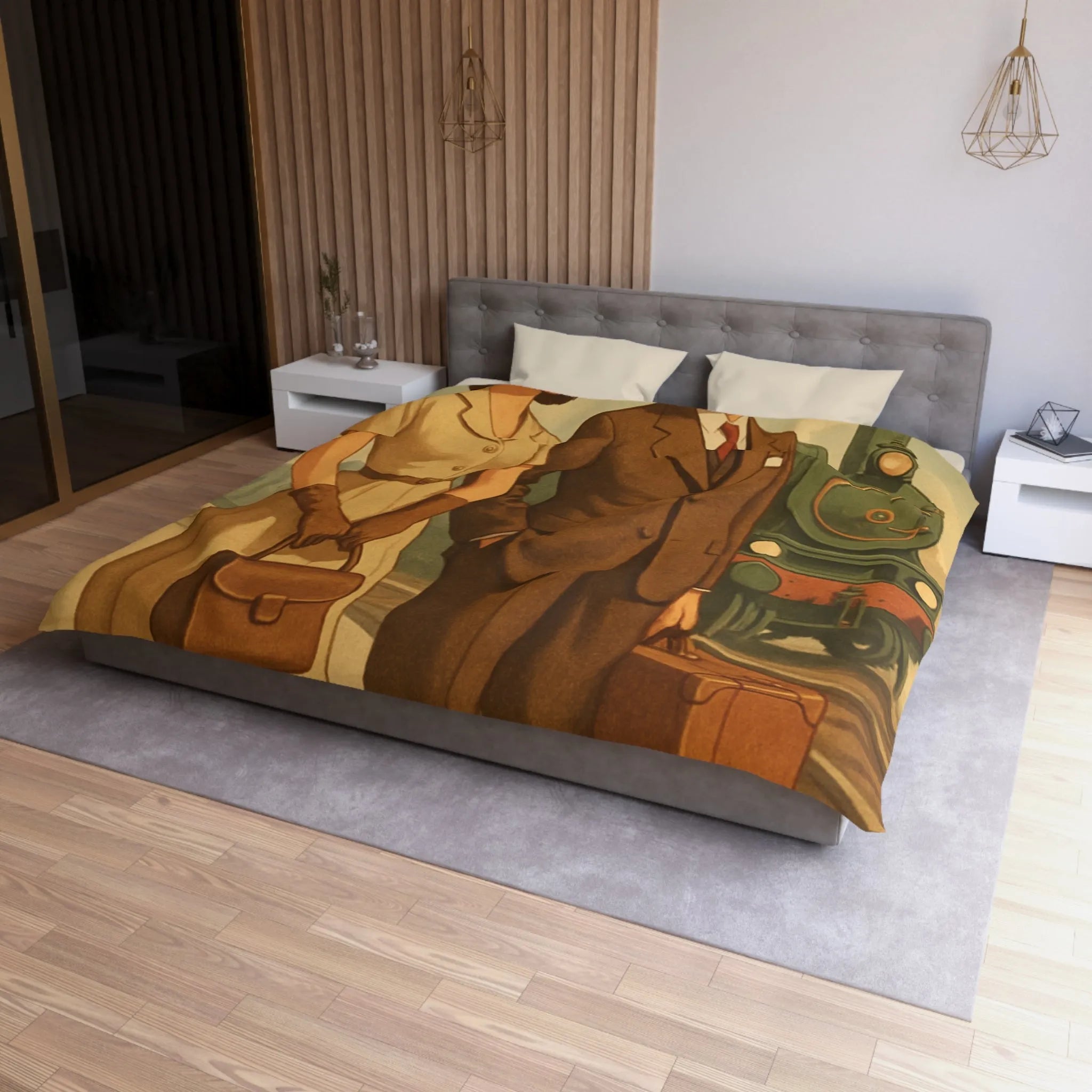 Élégante housse de couette vintage voyageur train rétro nostalgique style années cinquante unique