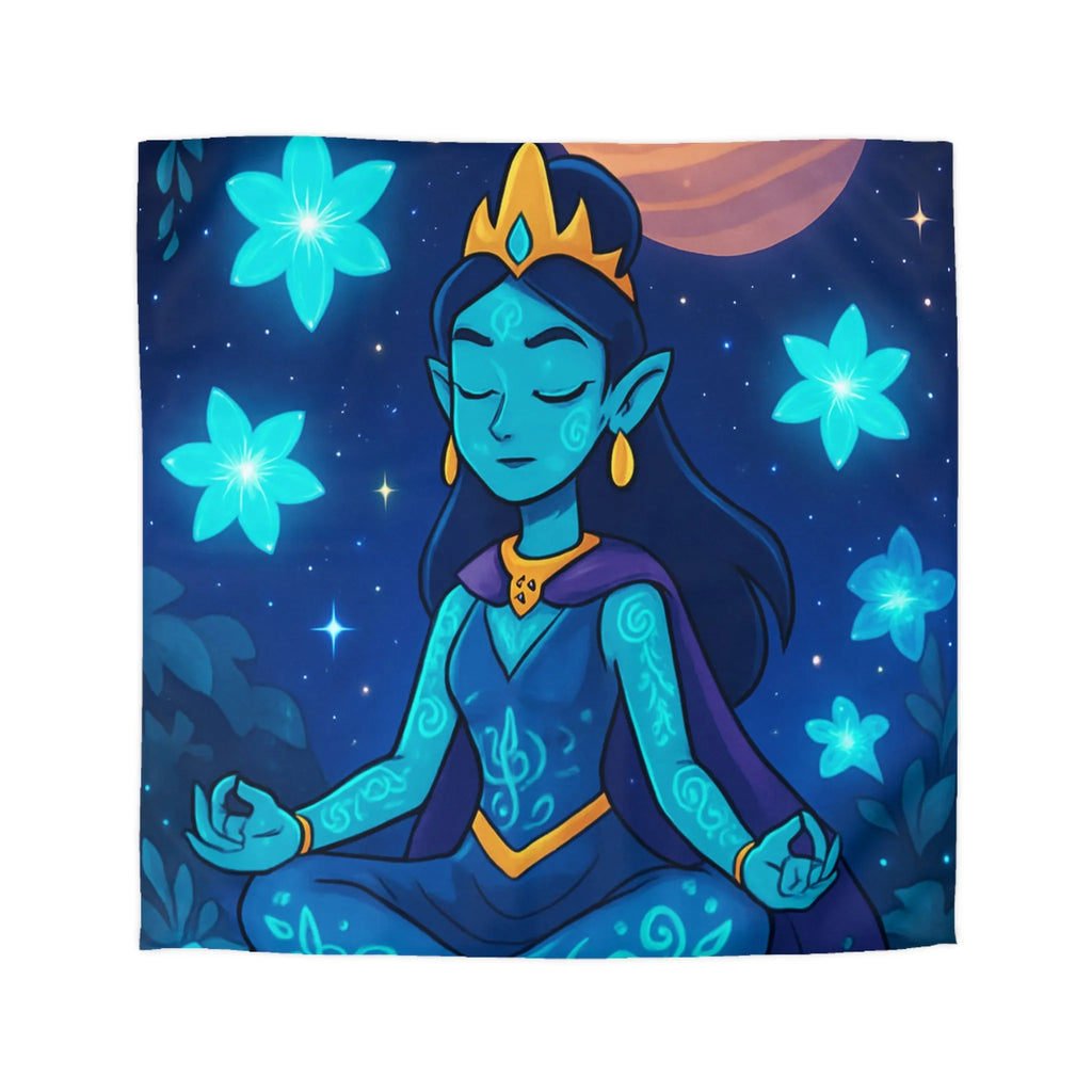 Housse de Couette Élégante avec Déesse Méditative et Étoiles, Ambiance Nocturne Mystique