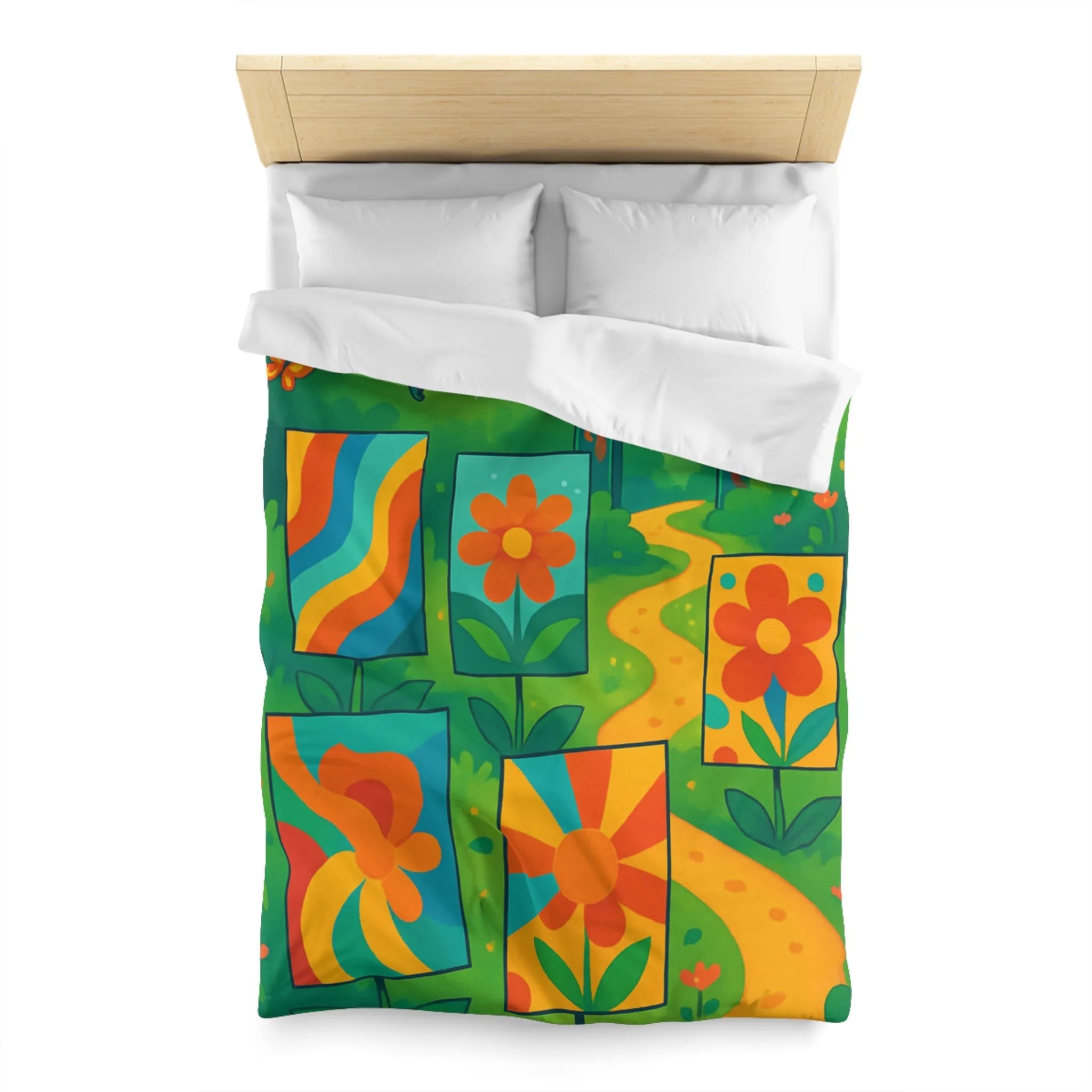 Housse de couette colorée avec fleurs et papillons pour chambre moderne et vivante