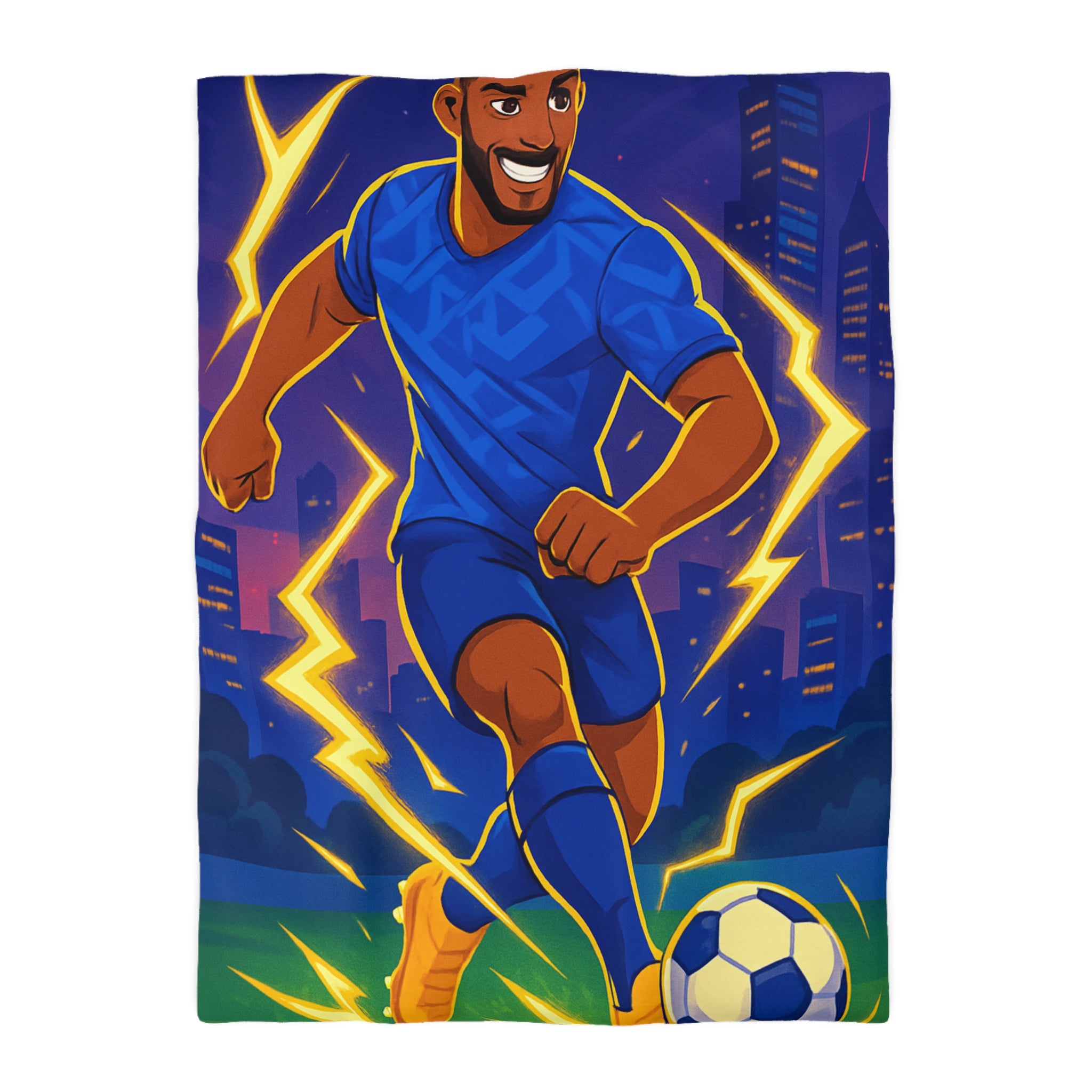 Housse de couette vibrante illustrée d'un joueur de football dynamique en pleine action