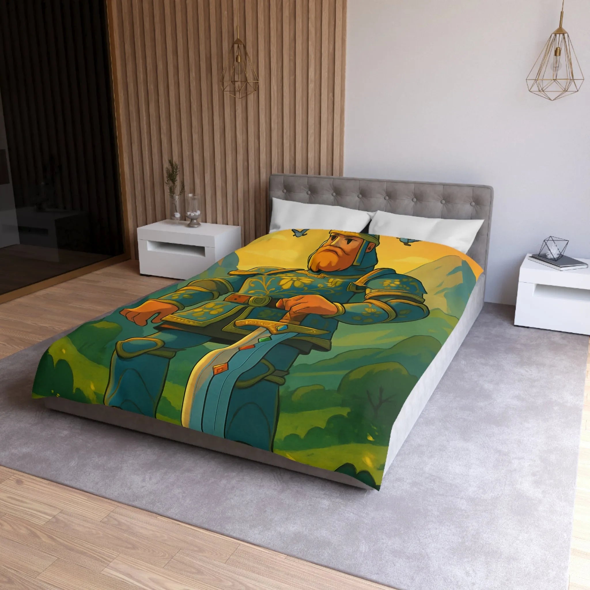 Housse de Couette avec Chevalier Illustré dans Paysage Montagneux Écossais pour Chambre Enfant