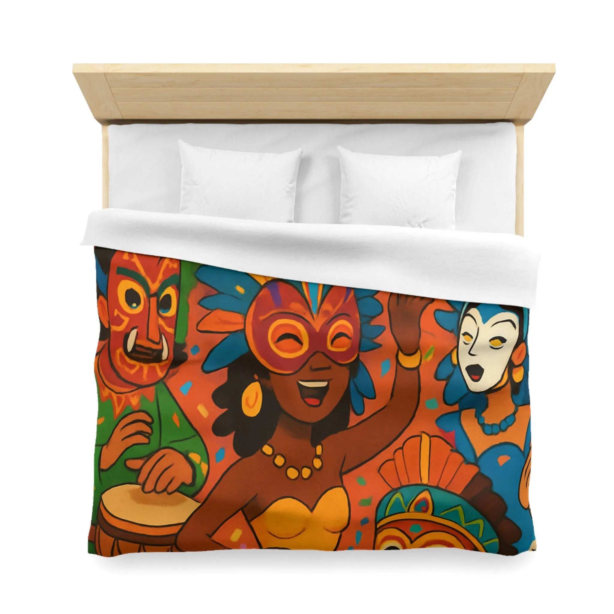 Housse de Couette Carnaval Parade Multicolore avec Masques et Costumes Exotiques Festifs