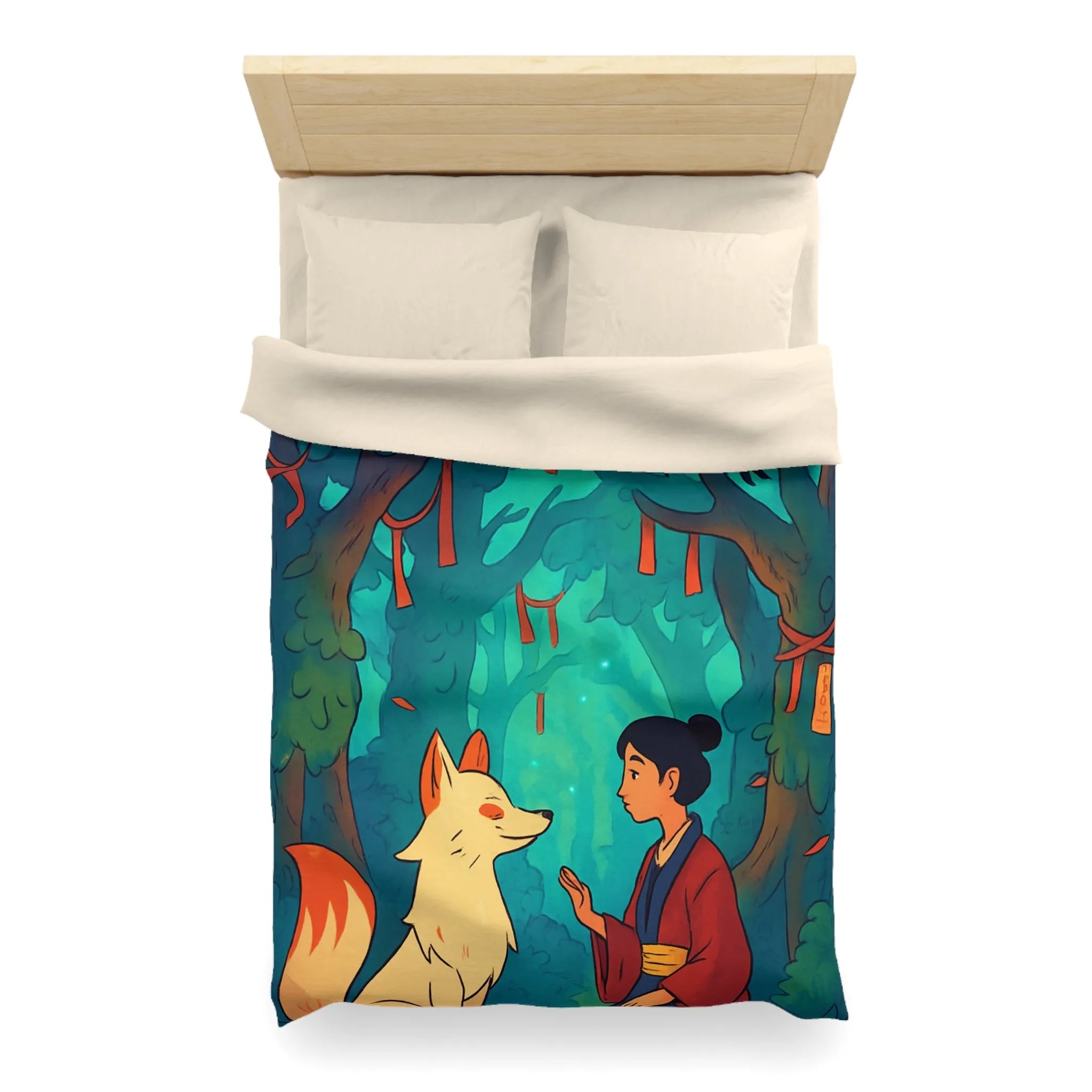 Housse de couette forêt magique avec renard et oiseaux pour chambre paisible