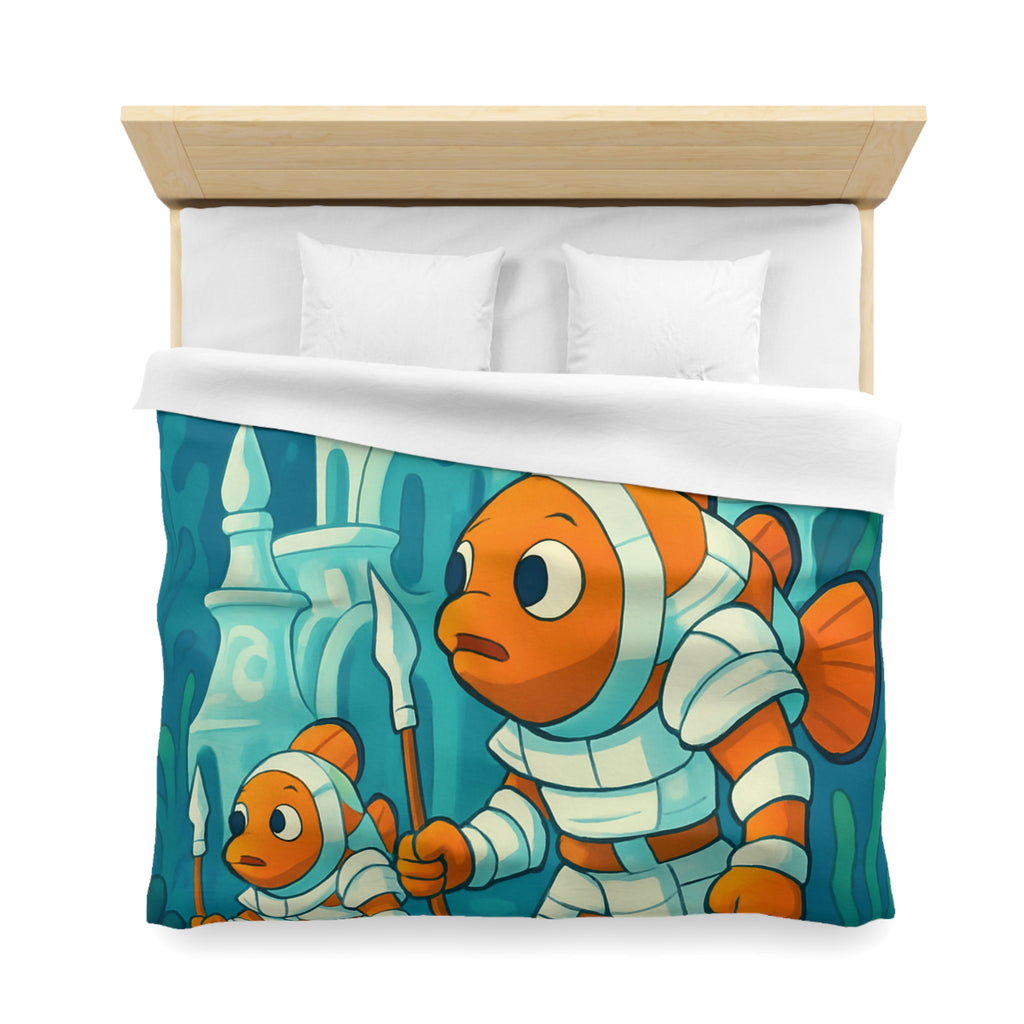 Intriguante housse de couette poissons en armure explorant un royaume sous-marin magique