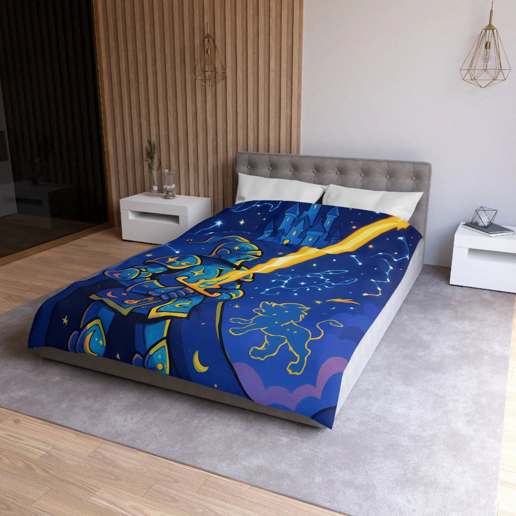 Housse de couette ludique pour chambre enfant avec chevalier et constellations étoilées magiques